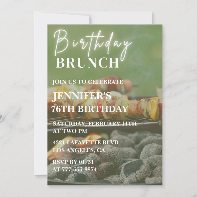 Invitación Sencillo desayuno almuerzo Bbq patio trasero cumpl (Anverso)