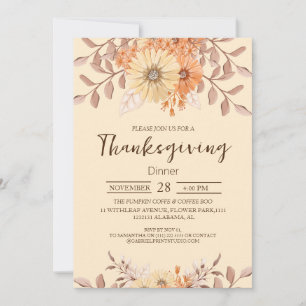 Invitación Sencillo Día de Acción de Gracias Cena Flor Tema B