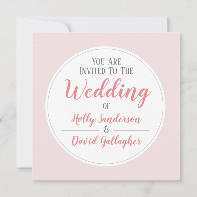 Invitación Sencillo Día de la Boda Blanca y Gris Rosa (Anverso)