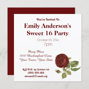 Invitación Sencillo dulce rosa rojo limpio 16 cumpleaños
