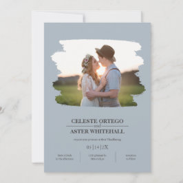 Invitación Sencillo Dusty Blue Photo Brush Control de borde