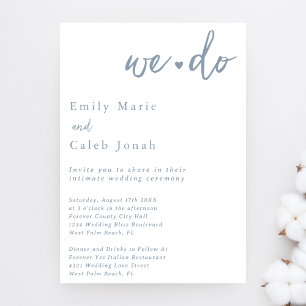 Invitación Sencillo Elegante Azul Polvoriento Boda Íntima en