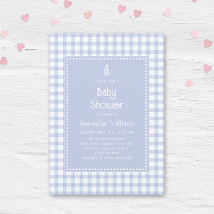 Invitación Sencillo Elegante Blue Gingham Plaid Boy Baby Show