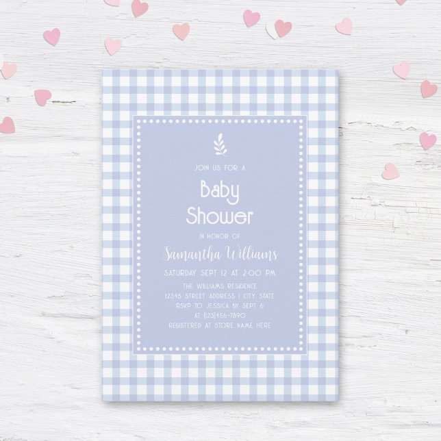 Invitación Sencillo Elegante Blue Gingham Plaid Boy Baby Show (Subido por el creador)