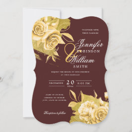 Invitación Sencillo elegante Boda Relieve metalizado floral d