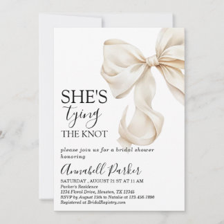 Invitación Sencillo Elegante Boho Crema Marfil con Lazo para