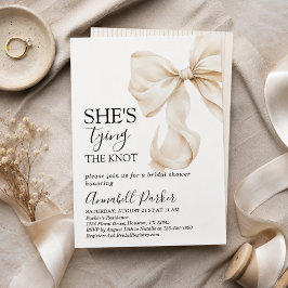 Invitación Sencillo Elegante Boho Crema Marfil con Lazo para 