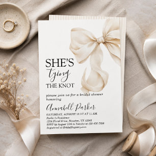 Invitación Sencillo Elegante Boho Crema Marfil con Lazo para