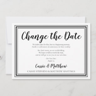 Invitación Sencillo Elegante BW Cambio de Fecha de Boda