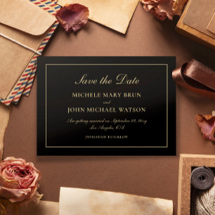 Invitación Sencillo elegante clásico oro negro salva la fecha