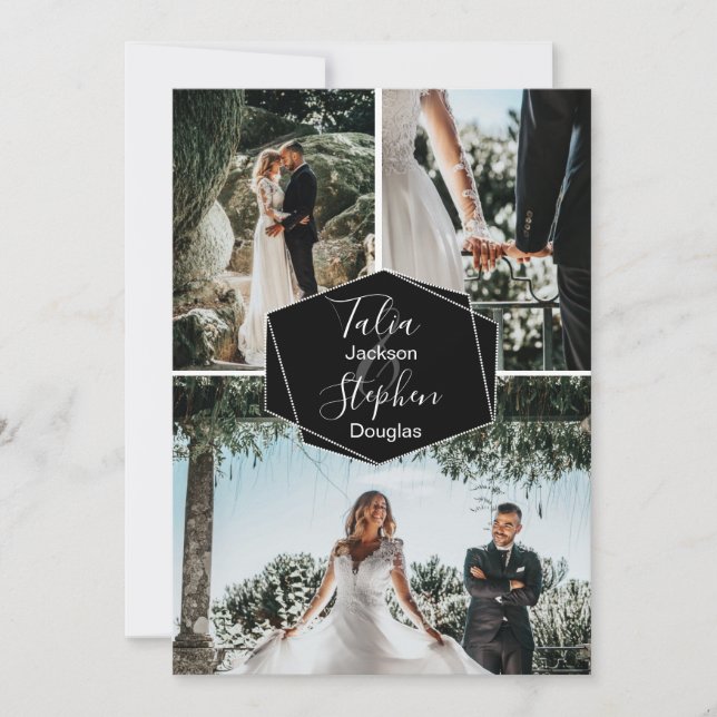 Invitación Sencillo elegante collage de 3 fotos en rejilla pa (Anverso)