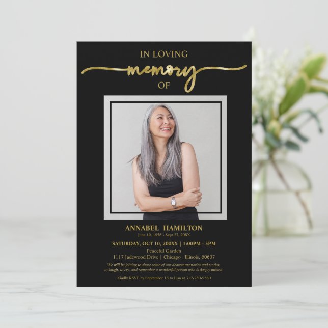 Invitación Sencillo Elegante En La Foto De Funeral De La Memo (Anverso de pie)