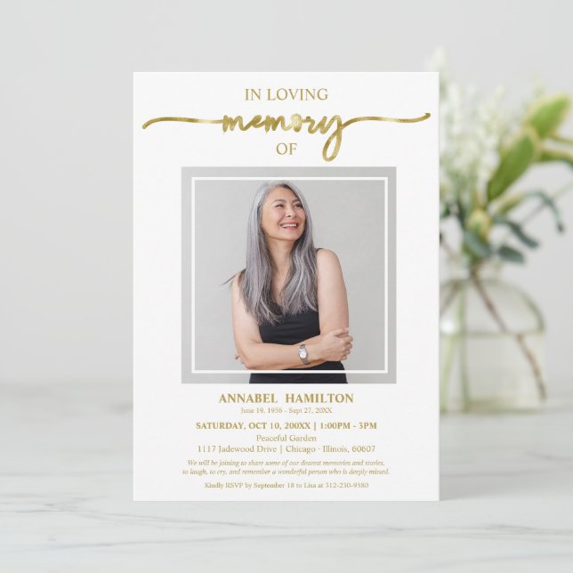 Invitación Sencillo Elegante En La Foto De Funeral De La Memo (Anverso de pie)