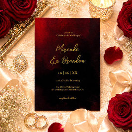 Invitación Sencillo Elegante Falso Dorado Letra Roja Negra Bo