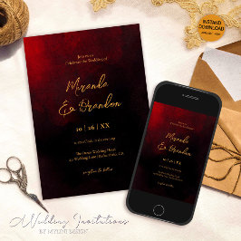 Invitación Sencillo elegante Faux Gold Script Red Black Boda