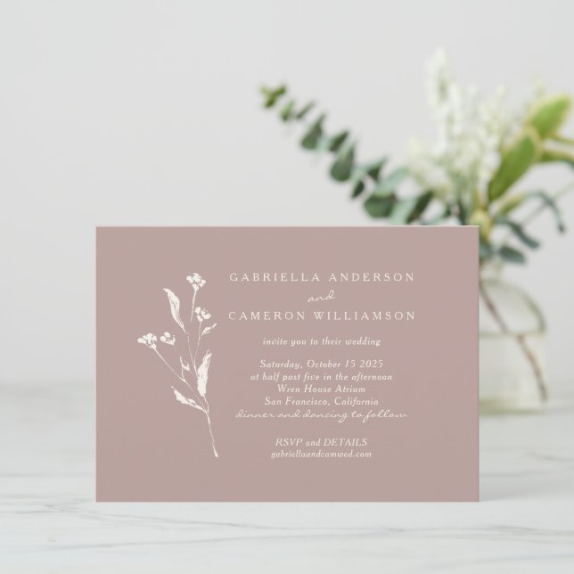 Invitación Sencillo elegante floral Dusty Mauve Boda de marfi (Anverso de pie)
