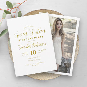 Invitación Sencillo elegante foto de oro dulce 16 Dieciséis