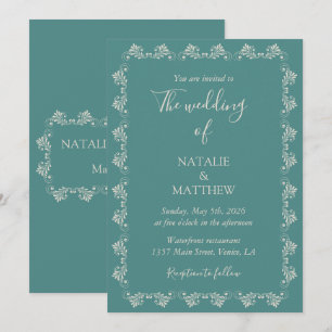 Invitación Sencillo Elegante Minimalista Ornamentación Damasc