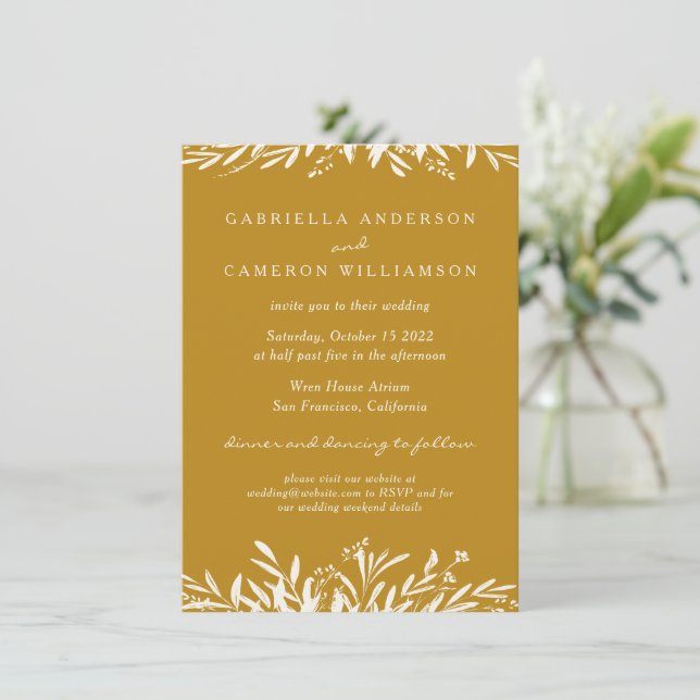 Invitación Sencillo elegante mostaza floral Boda del Boho ama (Anverso de pie)