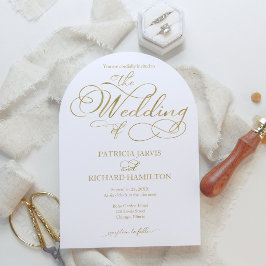 Invitación Sencillo Elegante Oro Falso Hoja Escritura Boda