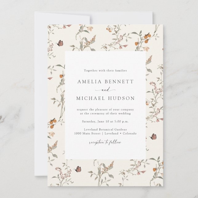 Invitación Sencillo Elegante Rústico Boho Floral Boda (Anverso)
