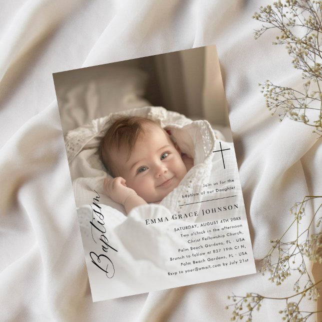 Invitación Sencillo Elegante Sobreposición Foto Baptismo Niño (Subido por el creador)
