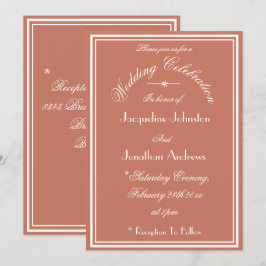 Invitación Sencillo Elegante Terracota Boda Blanco Script