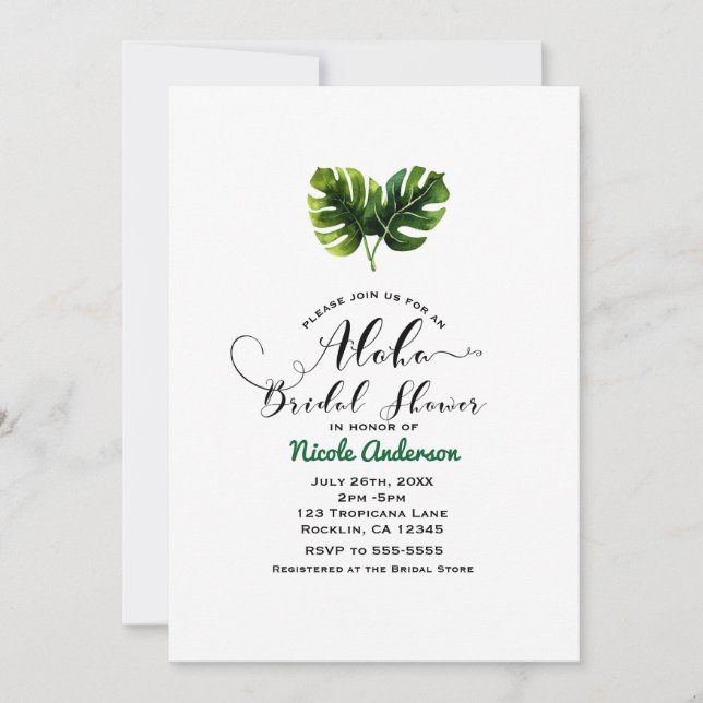 Invitación Sencillo elegante tropical deja ducha de novia Alo (Anverso)