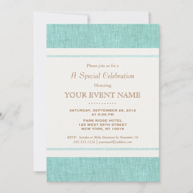 Invitación Sencillo Elegante Turquesa Azul, Con Estilo (Anverso)