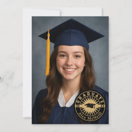 Invitación Sencillo Emblema Redondo Elegante & Foto Graduació