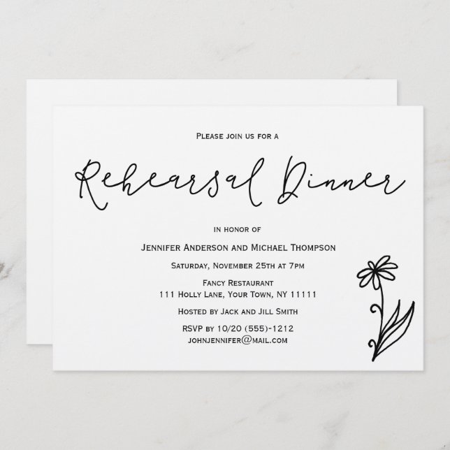 Invitación Sencillo ensayo botánico-floral rústico Cena (Anverso / Reverso)