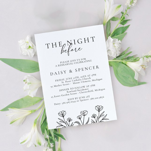 Invitación Sencillo ensayo de Boda floral negro (Subido por el creador)