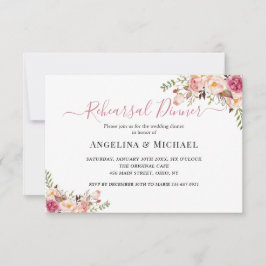 Invitación Sencillo ensayo de Boda floral rosa Rubor Cena