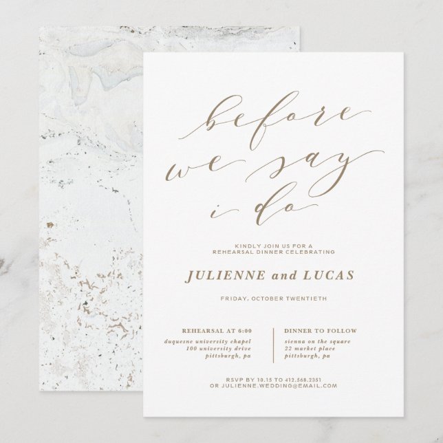 Invitación Sencillo ensayo de caligrafía romántica cena (Anverso / Reverso)
