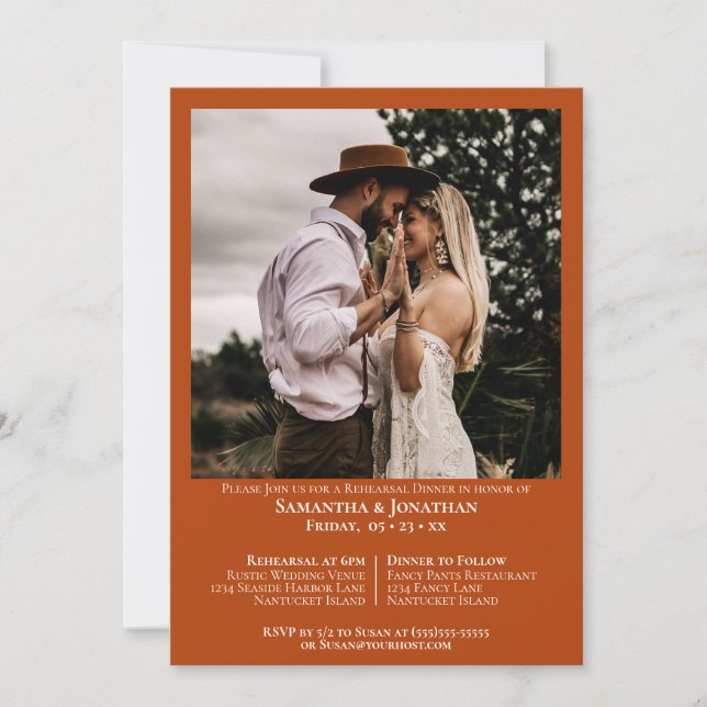 Invitación Sencillo ensayo de Naranja de óxido de foto Boda C (Anverso)