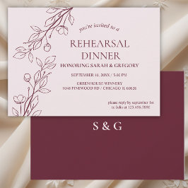 Invitación Sencillo ensayo de vino de Boho Floral Ruby Cena