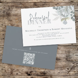 Invitación Sencillo ensayo floral azul Cena QR Mapa de código