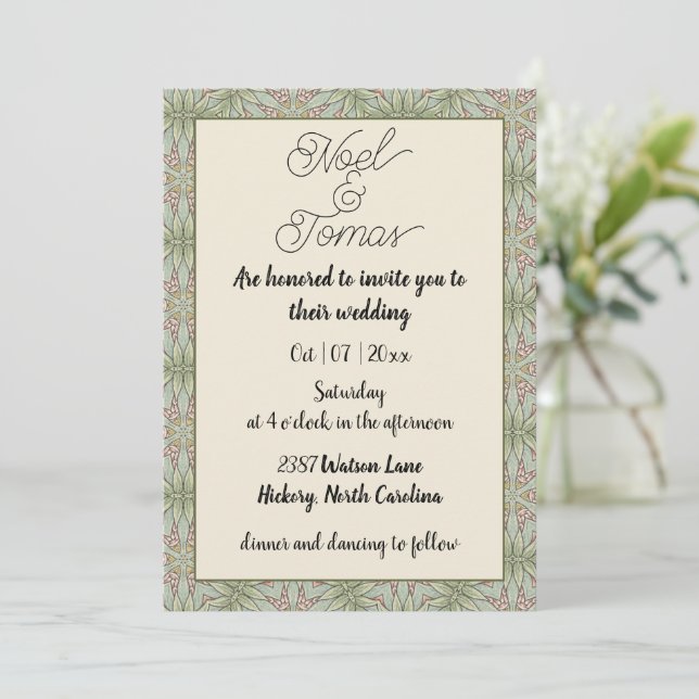 Invitación Sencillo Estilo Étnico Sage Colores Verdes (Anverso de pie)