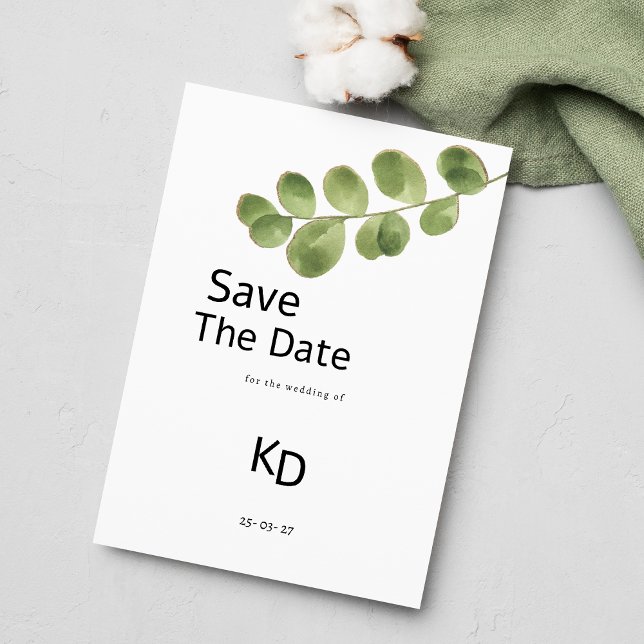 Invitación Sencillo eucalipto de oro verde sale Save The Date (Simple green gold eucalyptus leaves Save The Date )