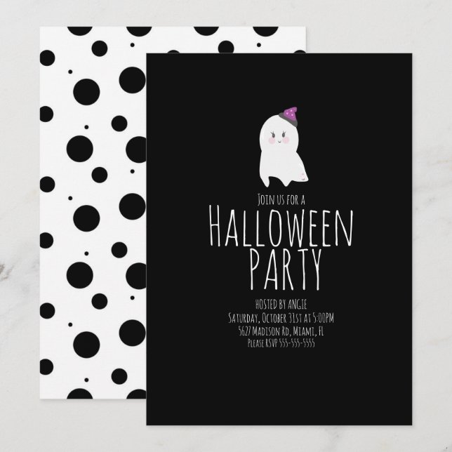 Invitación Sencillo evento de cumpleaños con fantasma lindo d (Anverso / Reverso)