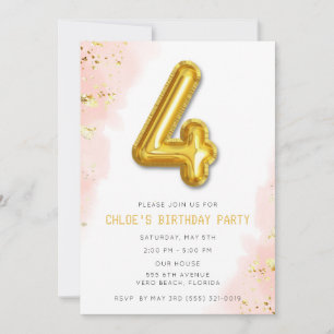 Invitación Sencillo Fiesta de globo de 4º cumpleaños