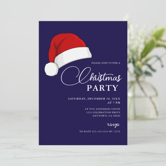 Invitación Sencillo Fiesta de Navidades Azules con guión de S (Anverso de pie)