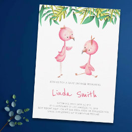 Invitación Sencillo Flamingo Tropical Twins Baby Shower