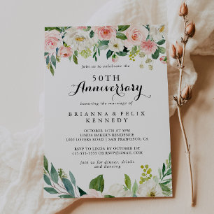 Invitación Sencillo floral verde 50 aniversario de bodas
