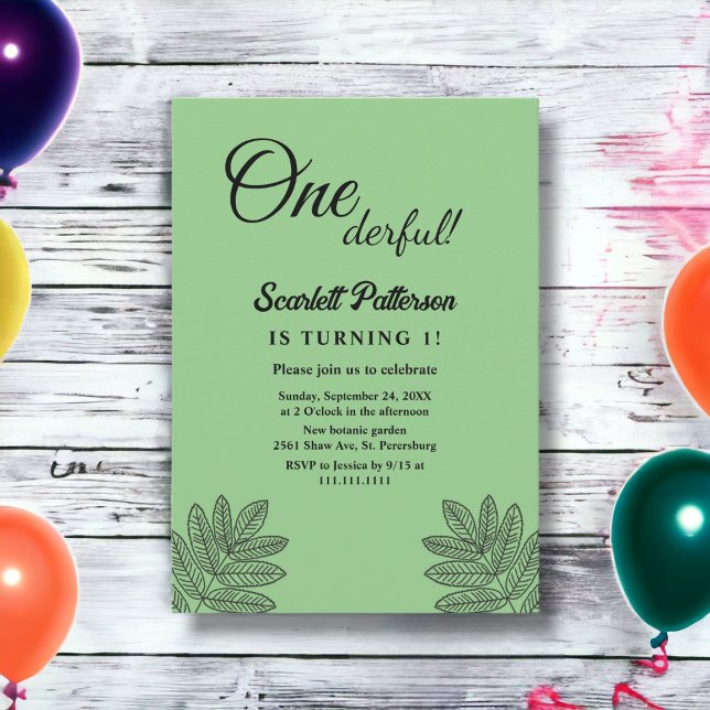 Invitación Sencillo Foliage Sage Boho moderno Cae 1er cumplea (Subido por el creador)
