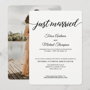 Invitación Sencillo Fotografía de recién casados Recepción de