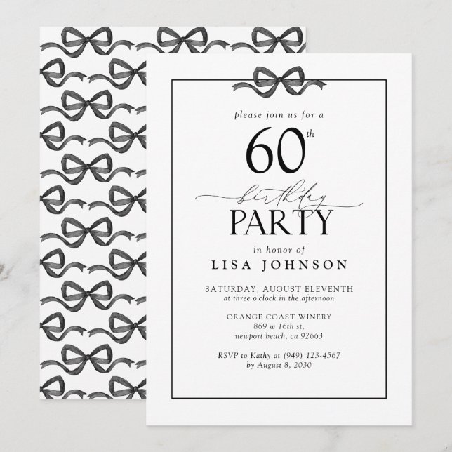 Invitación Sencillo golpe de fiesta de cumpleaños 60 en blanc (Anverso / Reverso)
