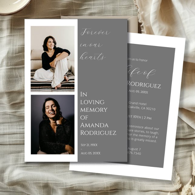 Invitación Sencillo Gris En Memoria Amada Foto Funeral (Subido por el creador)