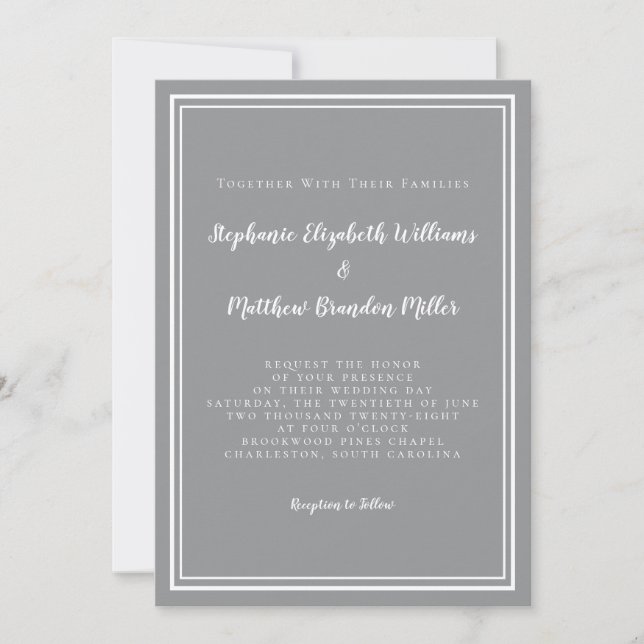 Invitación Sencillo gris y blanco Boda Moda moderna Minimalis (Anverso)