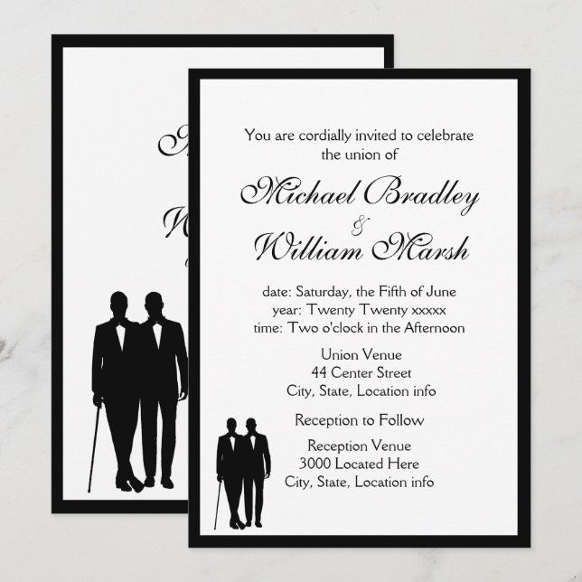 Invitación Sencillo Groom y Groom Gay Boda (Anverso / Reverso)